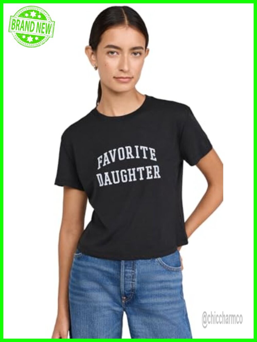 Favorite Daughter Cropped Collegiate Tee Lightweight Jersey Crew Neck
